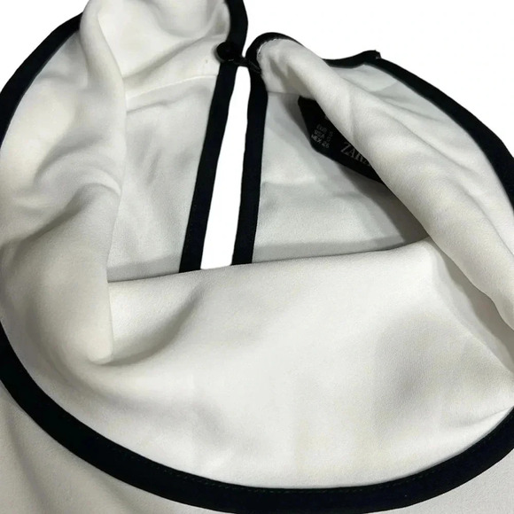 Zara blouse,women S. White,black contrast piping  , cowl ,key hole,career,classy - Picture 7 of 10